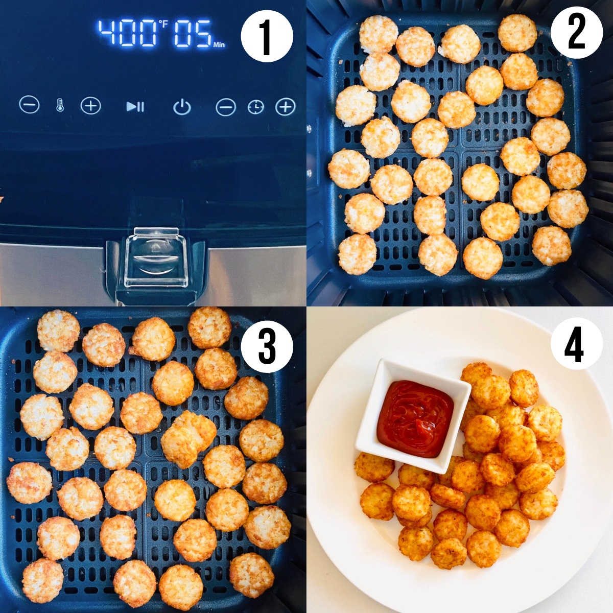 tater tots in the air fryer process shots 1 through 4