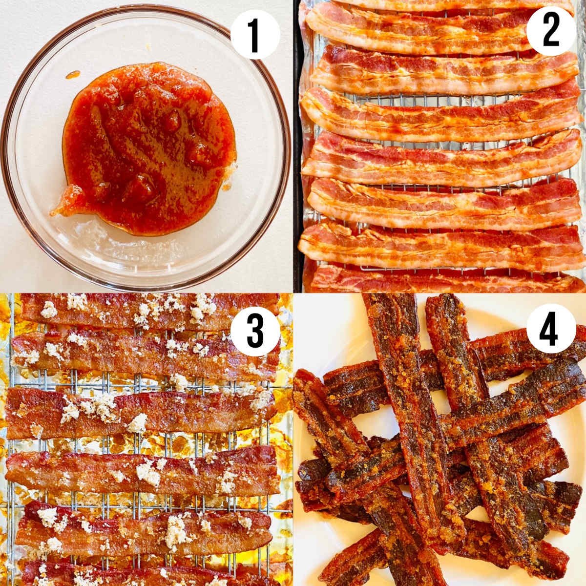 labeled process shots to make bacon jerky
