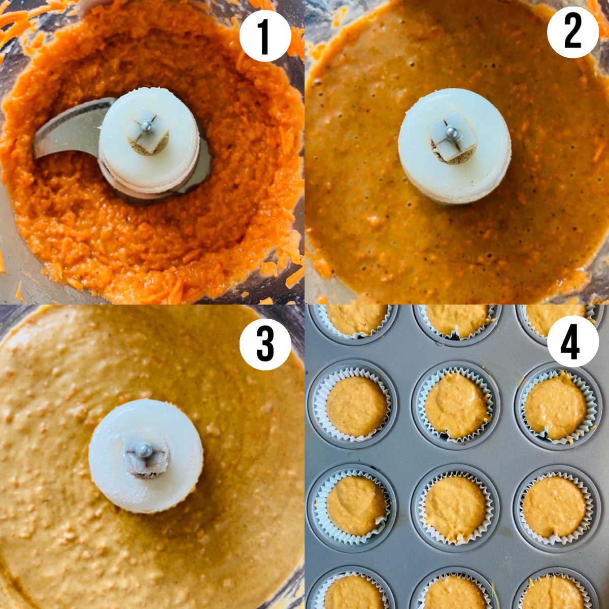 banana carrot muffins process shots 1-4