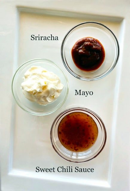 Bang-Bang-Sauce-ingredients-in-bowls-mayonnaise-sriracha-sweet-chili-sauce