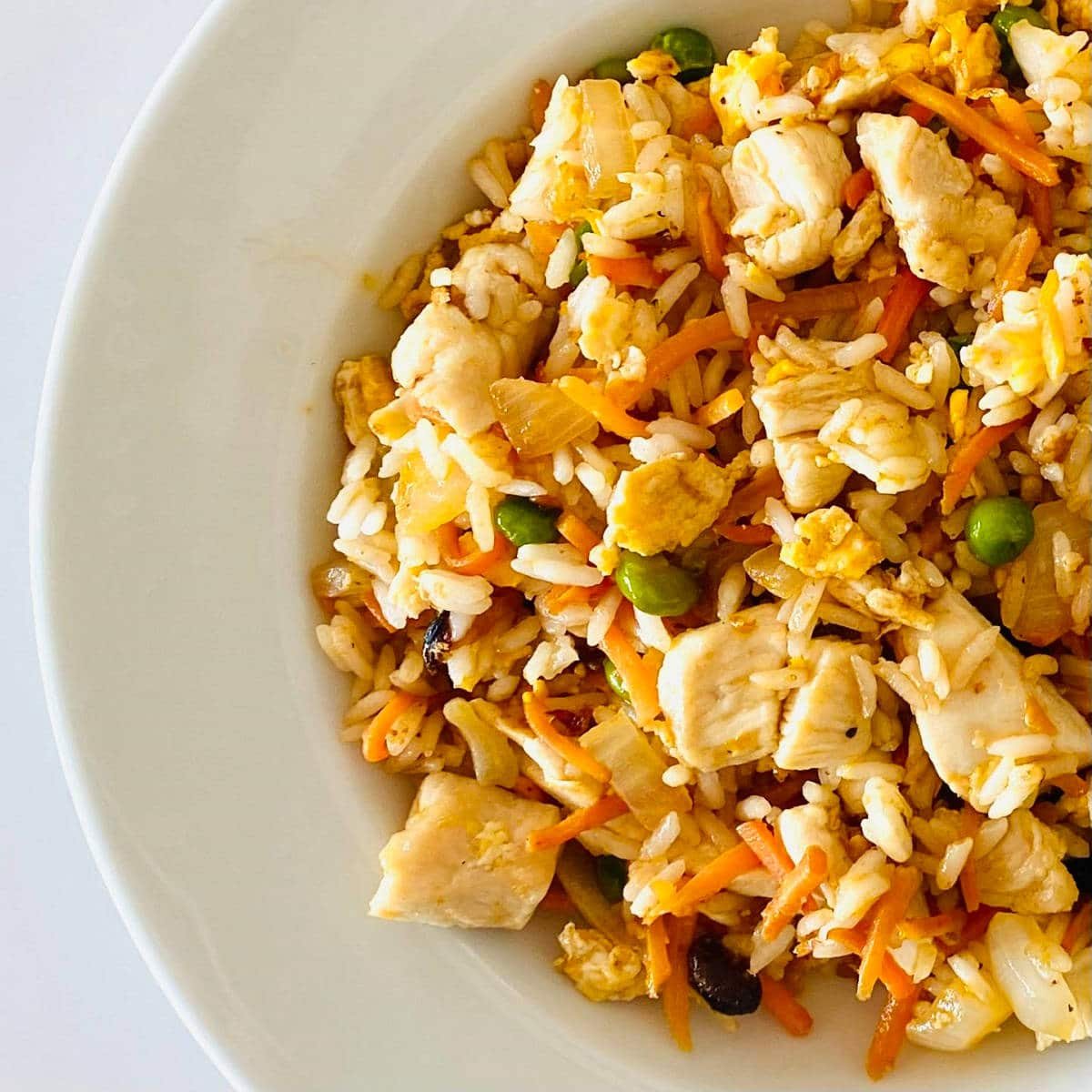 blackstone chicken fried rice in bowl.