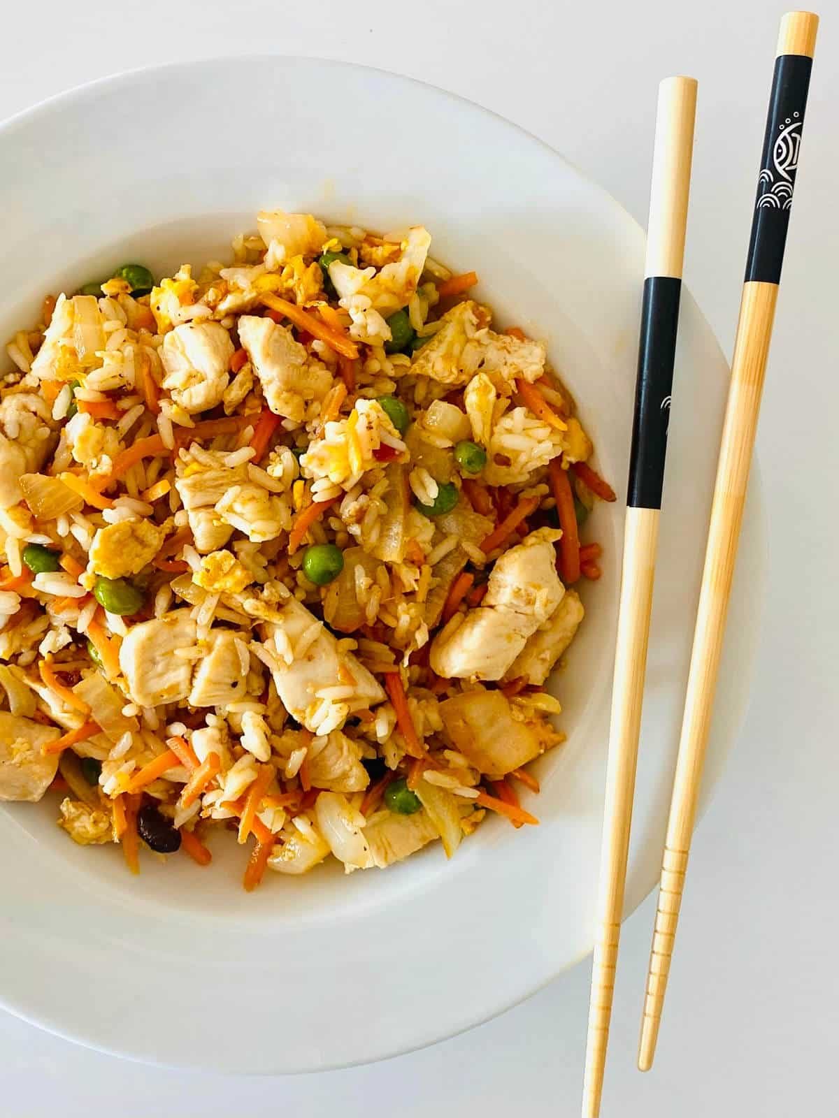blackstone hibachi recipe in bowl with chopsticks.