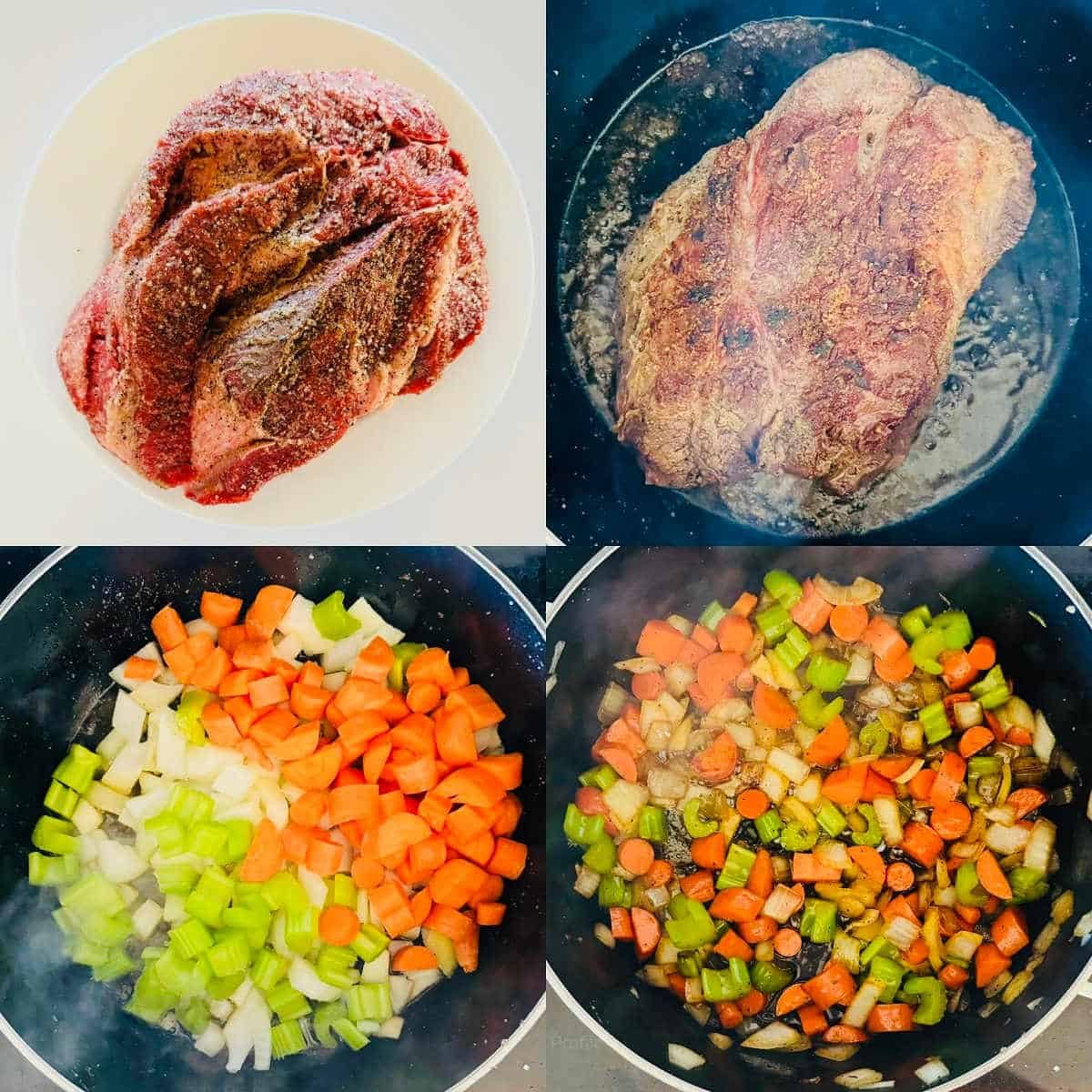 process shots how to make braised chuck roast 1-4.