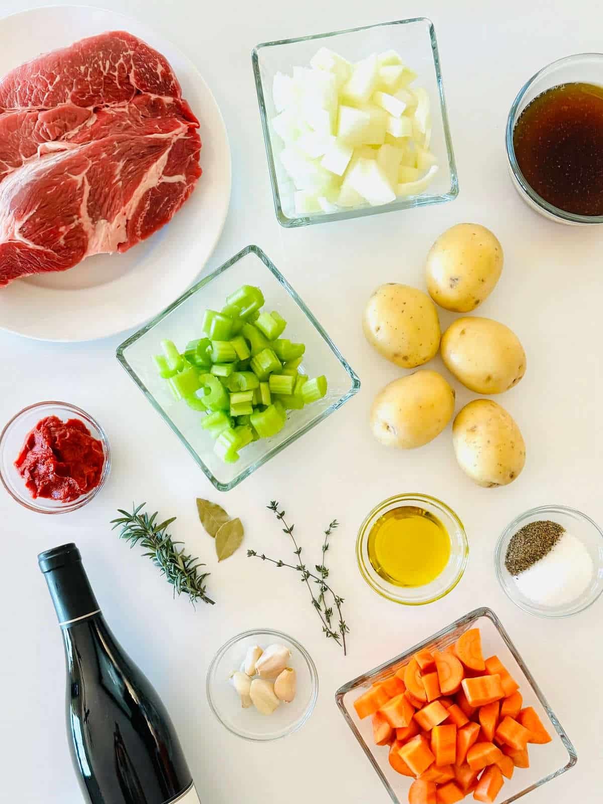ingredients to make red wine braised chuck roast.