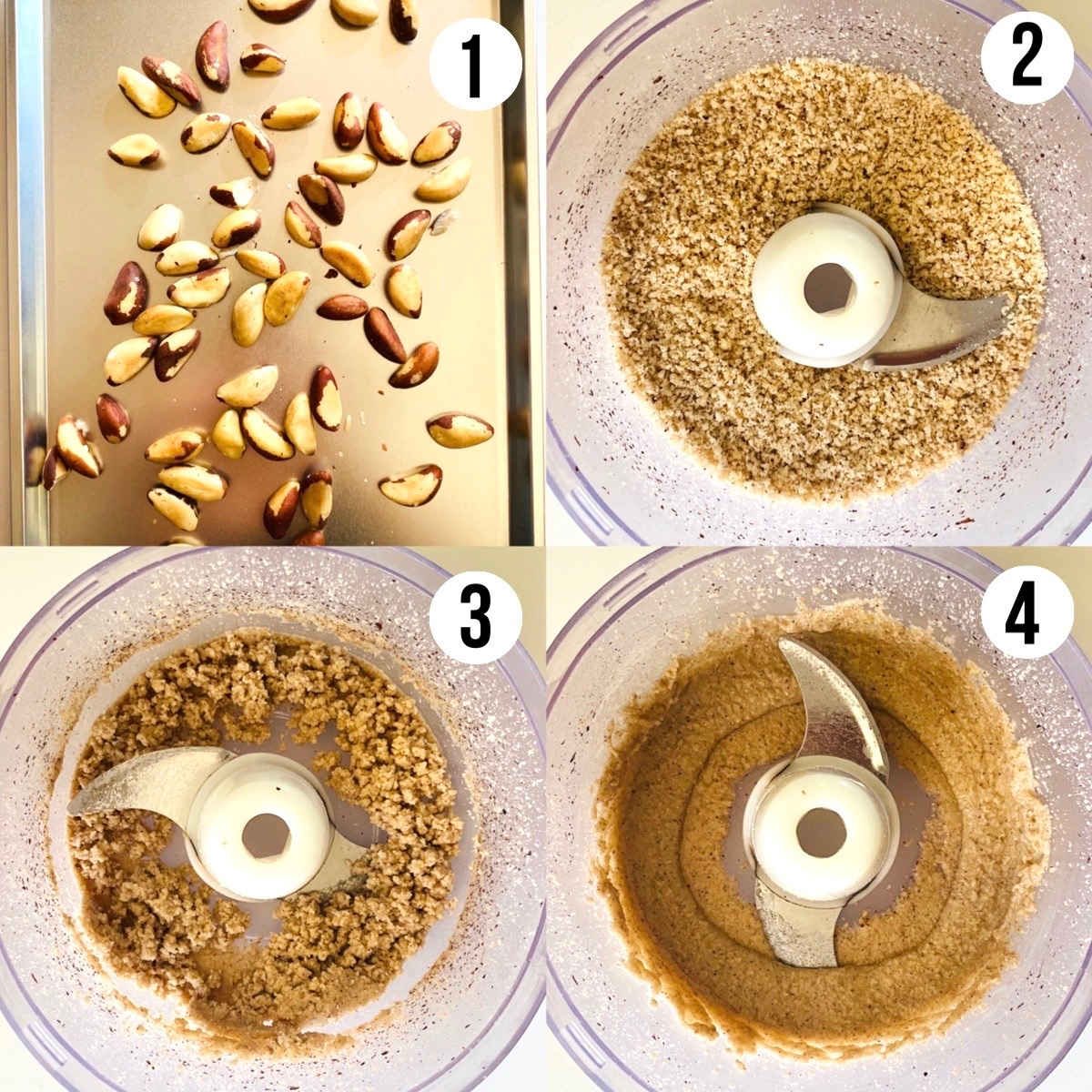 brazil nut butter process shot steps 1 through 4