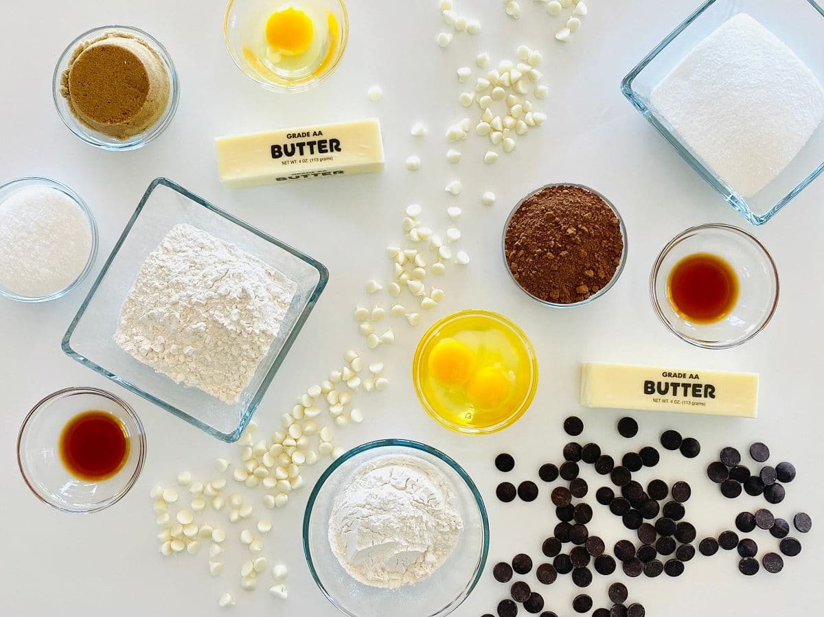 photo of individual ingredients to make brownie blondies
