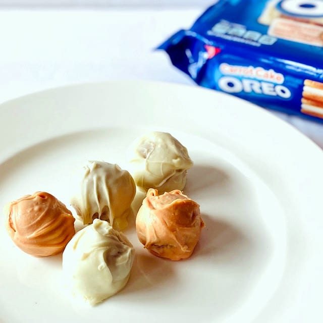 Carrot-Cake-Oreo-Truffles-on-plate-oreos-in-background