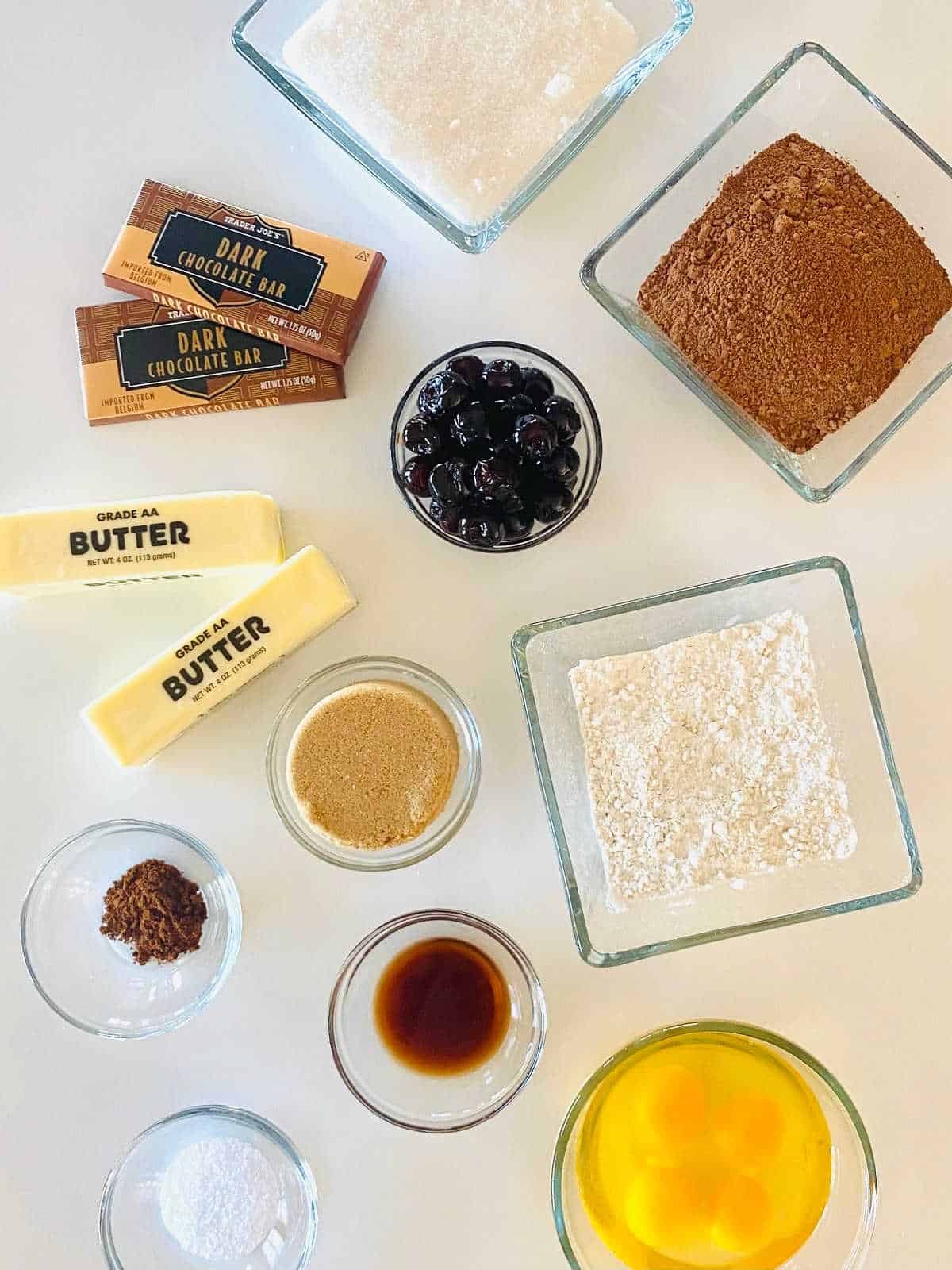 Cherry Chocolate Brownies ingredients.