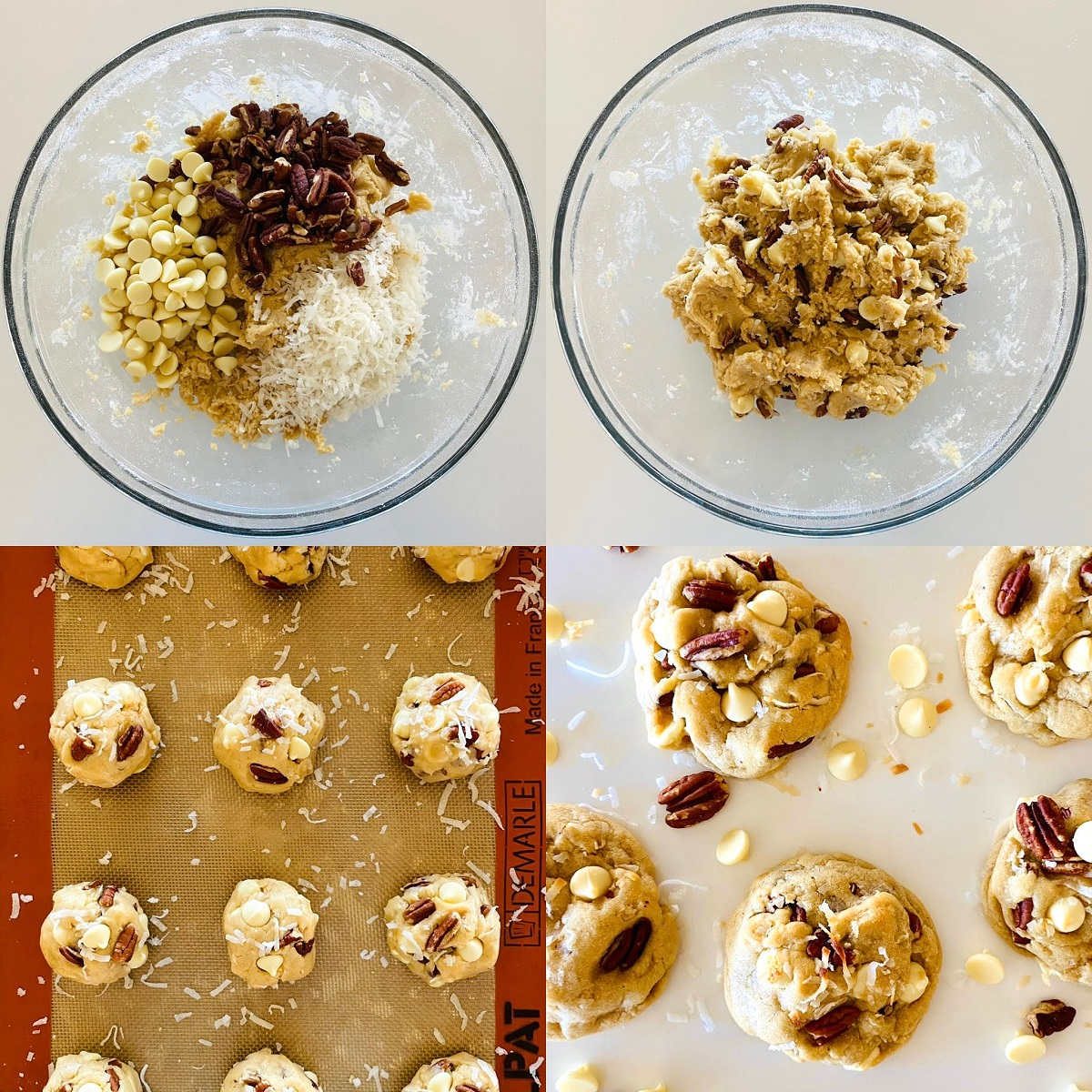 process shots 5 though 8 for how to make coconut pecan cookies.
