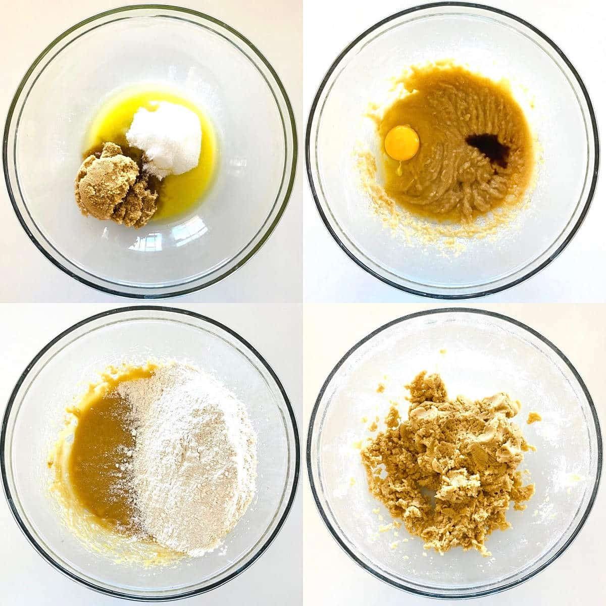 process shots 1 though 4 for how to make coconut pecan cookies.