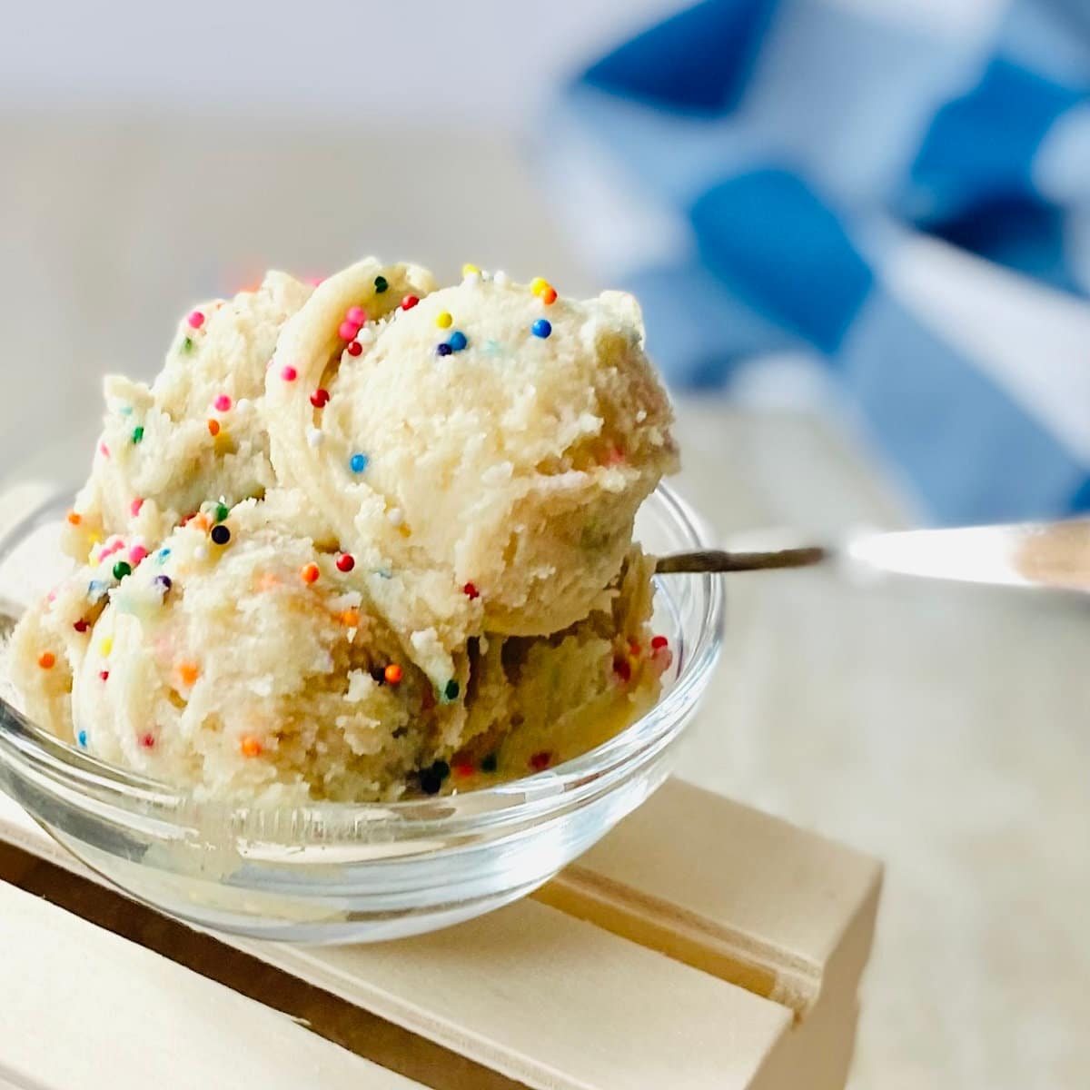 edible cookie dough without brown sugar in a dish with sprinkles.