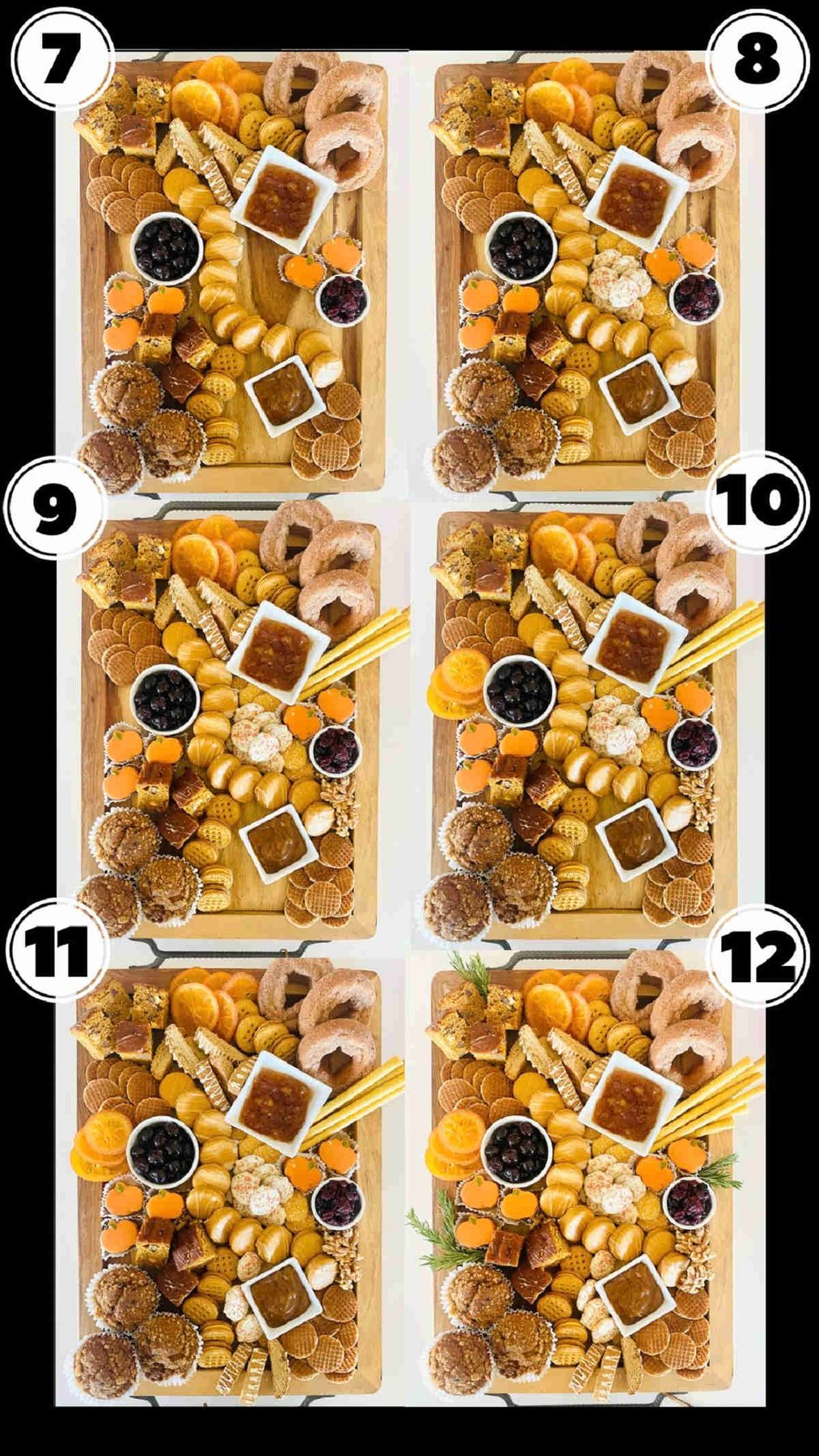 how to make fall charcuterie board labeled steps 7 through 12.