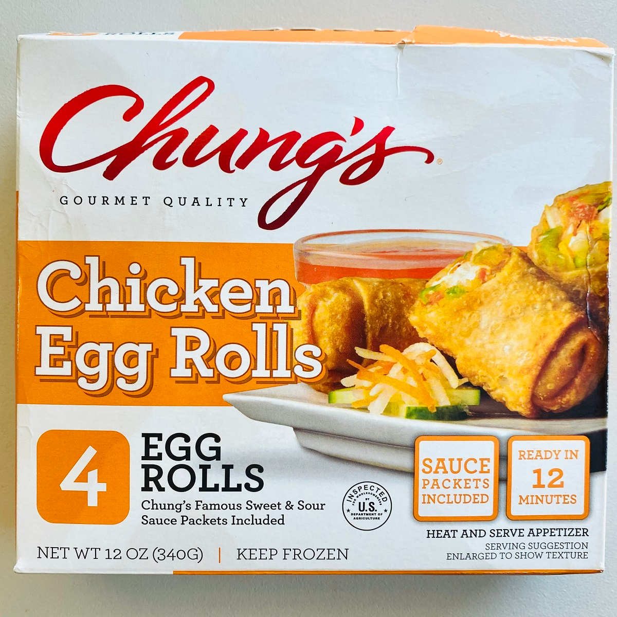 a box of chungs egg rolls to be cooked in air fryer