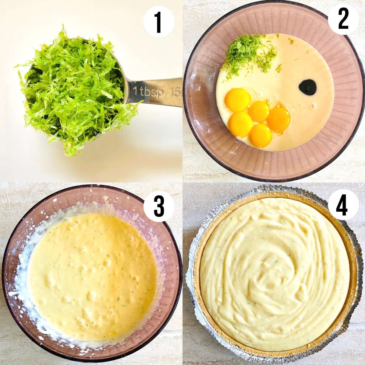 process shots 1 through 4 to make gluten free key lime pie