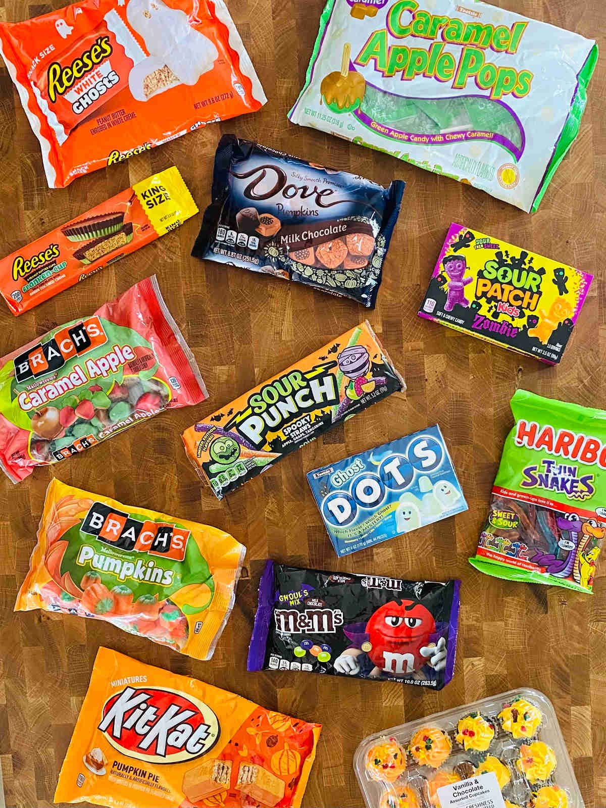 bags of candy used to make halloween charcuterie board