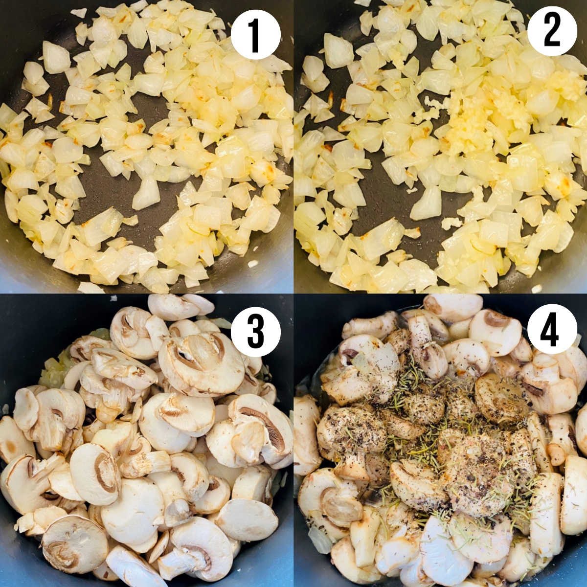 healthy mushroom soup process shots 1-4