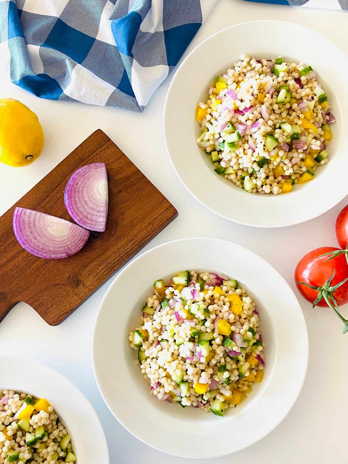 israeli couscous instant pot in bowls with veggies