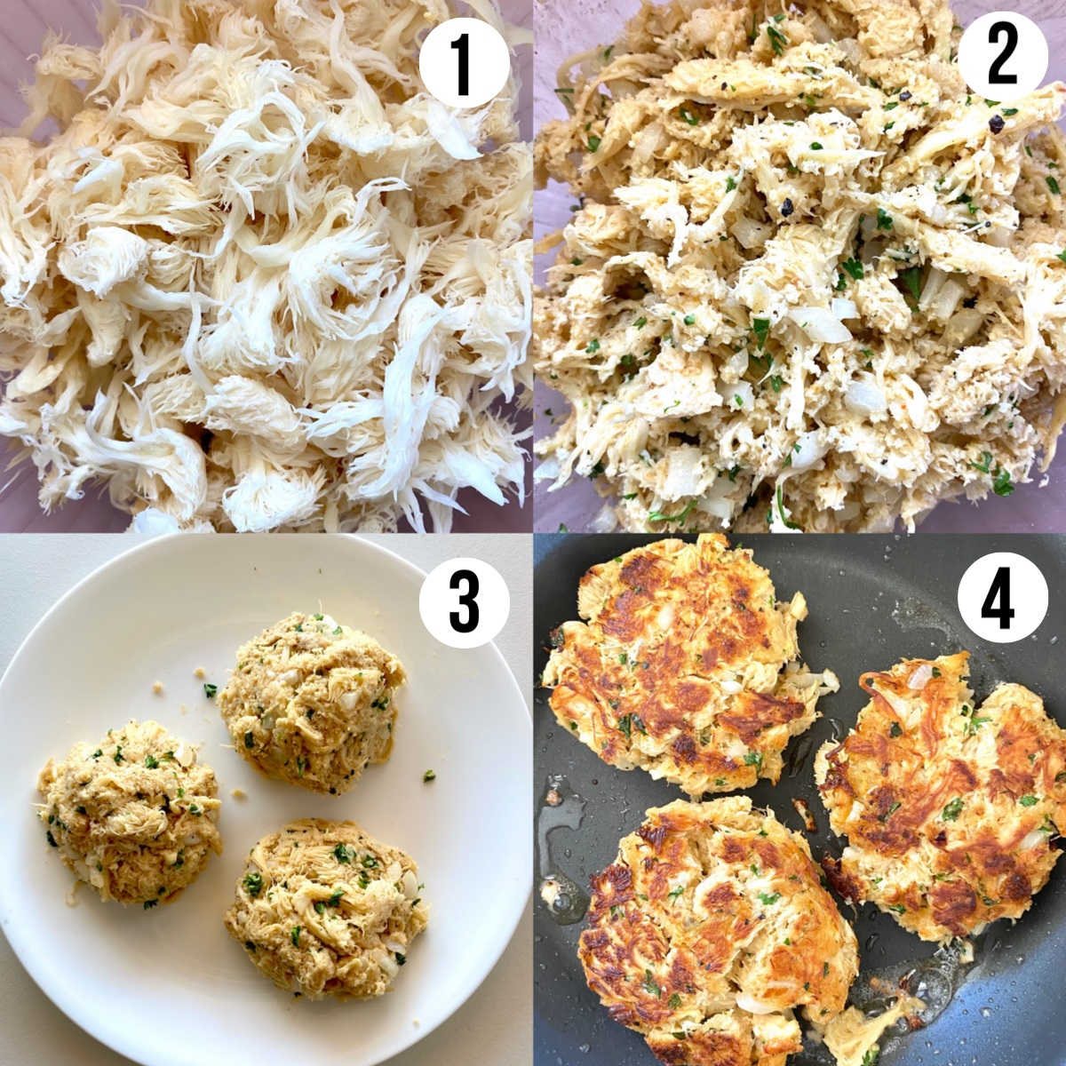 lions mane mushroom crab cakes process shots 1 through 4