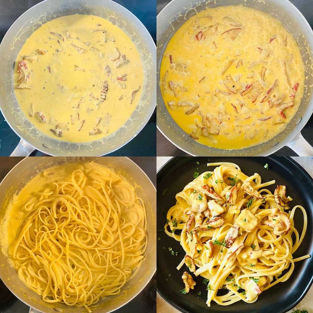 process shots showing how to make lobster mushroom recipe