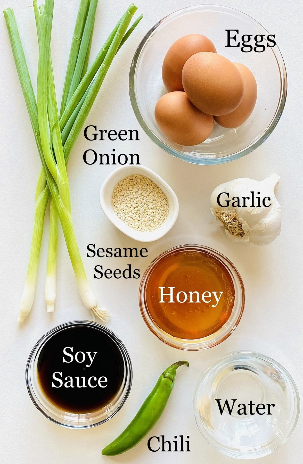 labeled photo of individual ingredients to make mayak eggs