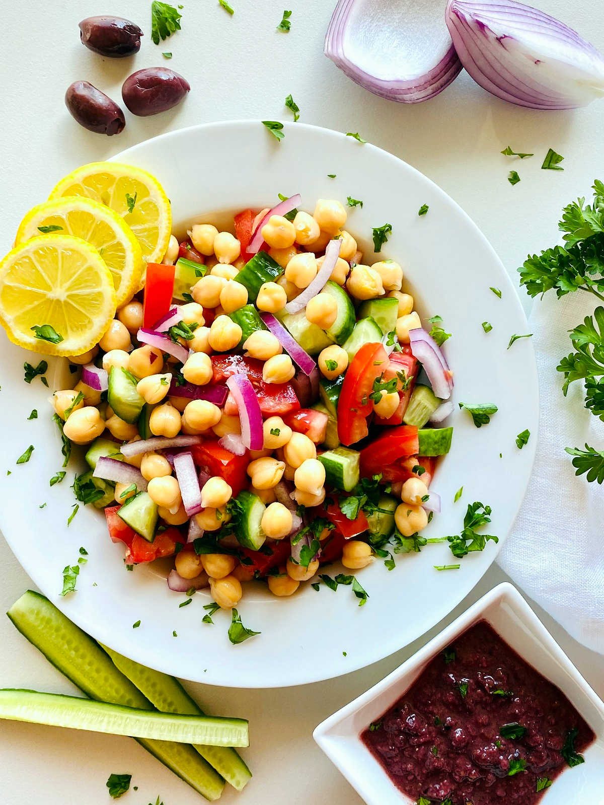 Mediterranean Chickpea Salad with Kalamata Olive Salad Dressing