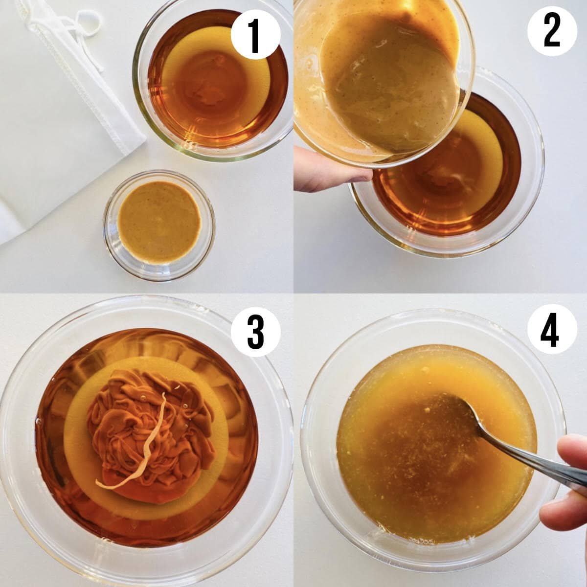 process shots 1 - 4 of how to make peanut butter whiskey