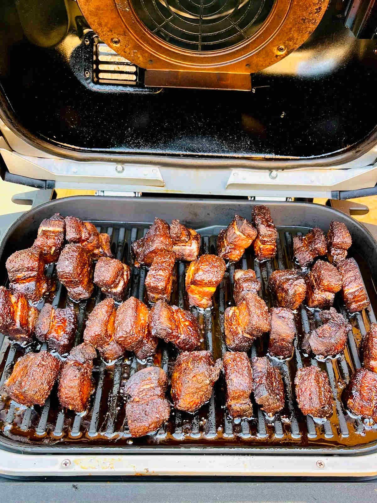 pork burnt ends on smoker.