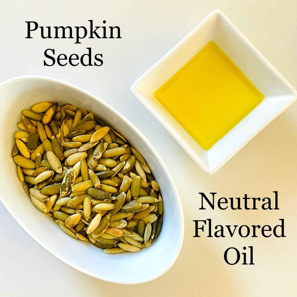 labeled photo of ingredients to make pumpkin seed butter