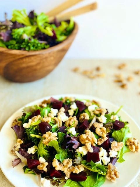 Roasted Beet Salad with Goat Cheese and Candied Walnuts