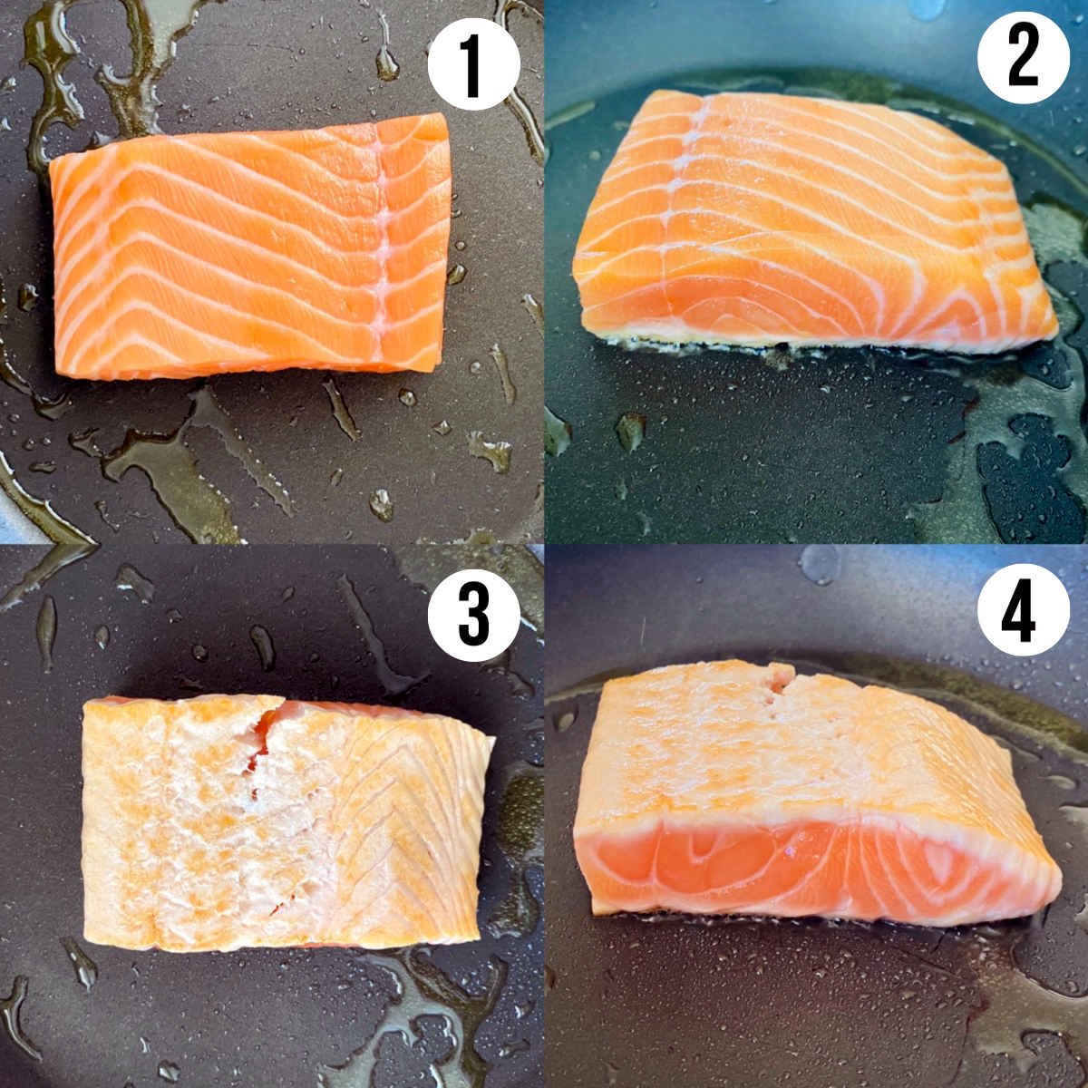 salmon tataki process shots 1 through 4