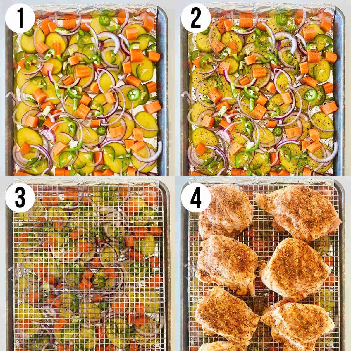 steps 1 through 4 on how to make a sheet pan dinner.