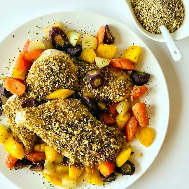 Dukkah Spice Chicken with Honey Roasted Carrots