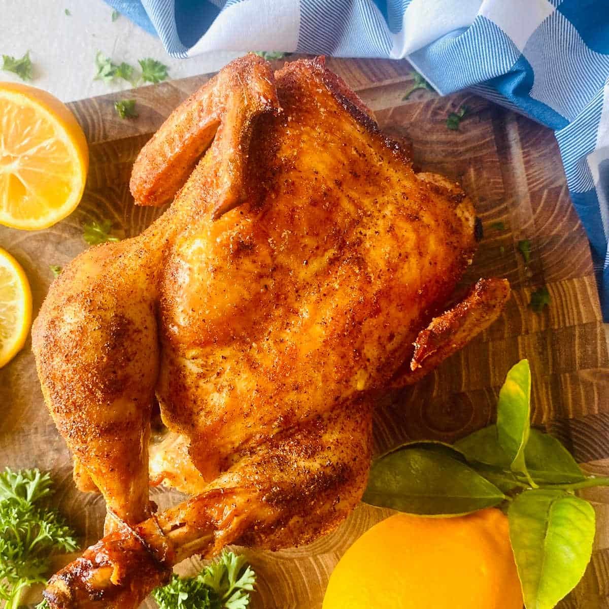 whole chicken on pellet grill.