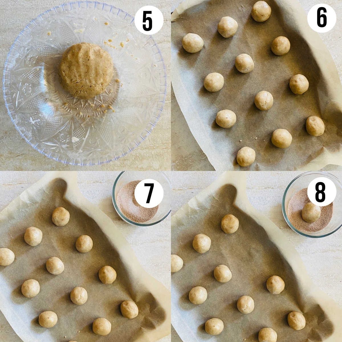 process shots 5-8 of snickerdoodles without cream of tartar