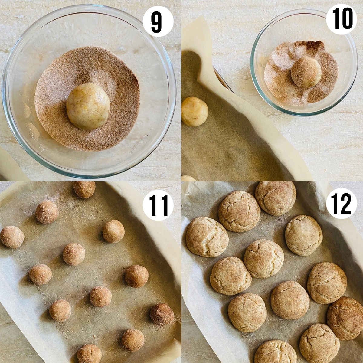 process shots 9-12 of snickerdoodles without cream of tartar