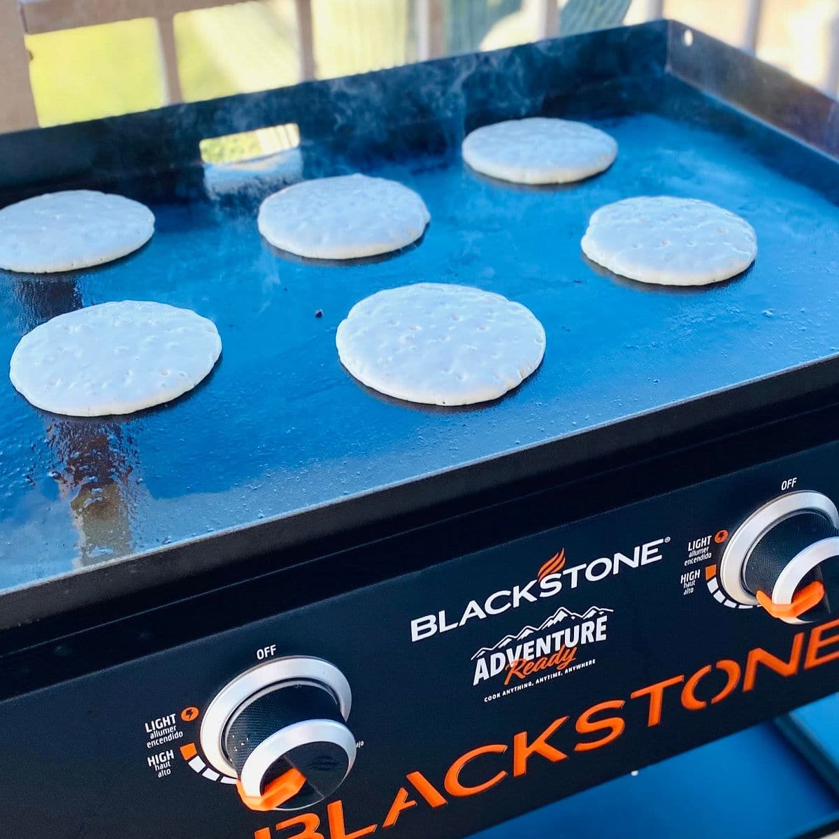 blackstone pancakes on griddle.