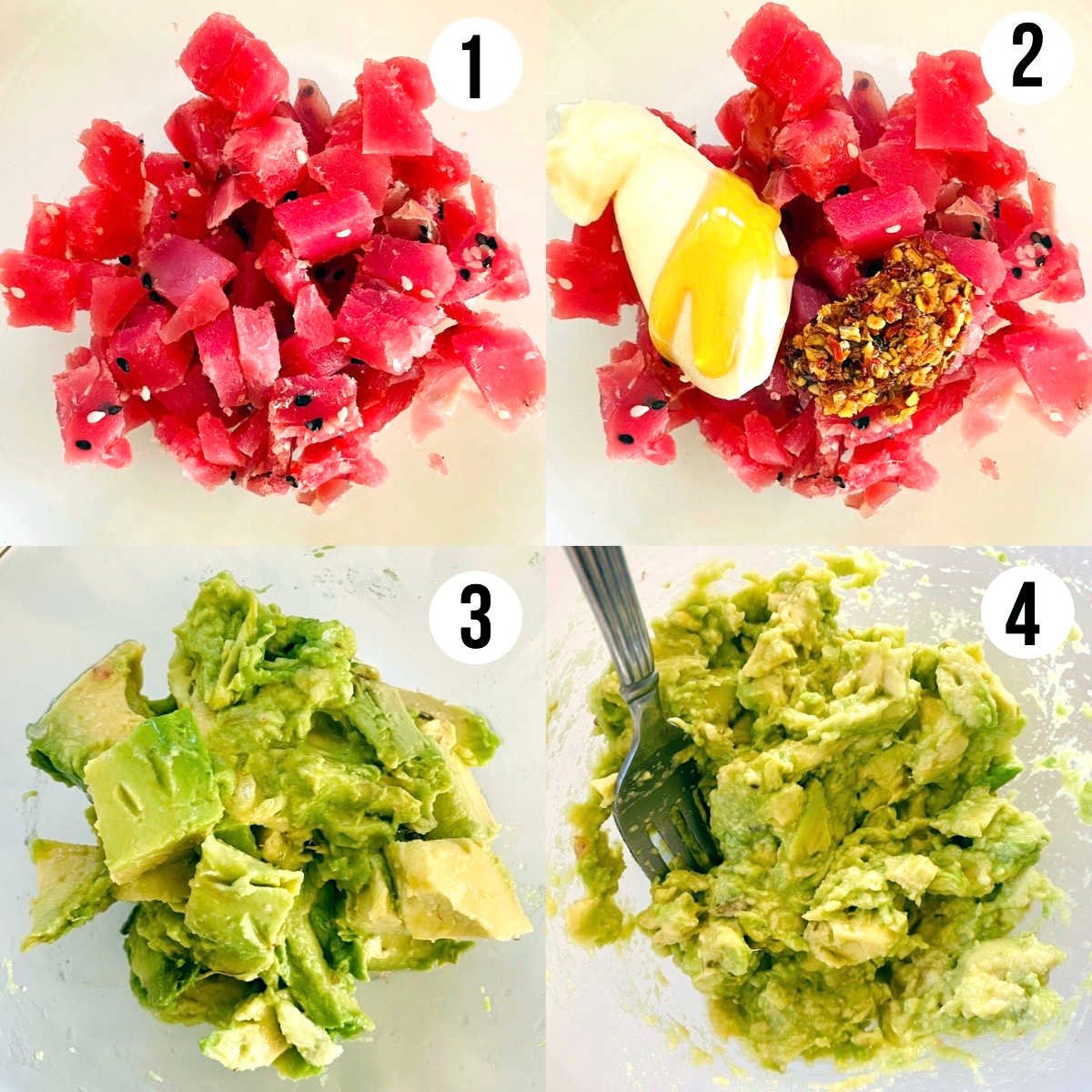 spicy tuna crispy rice process shots 1-4