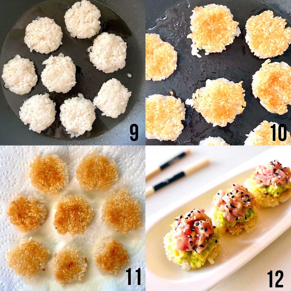 spicy tuna crispy rice process shots 9 through 12