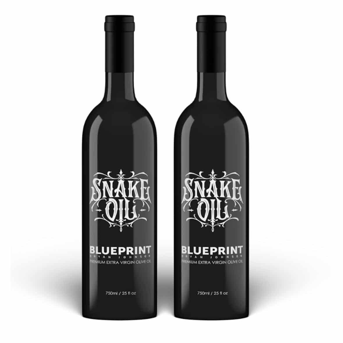 snake oil bottle blueprint by bryan johnson.