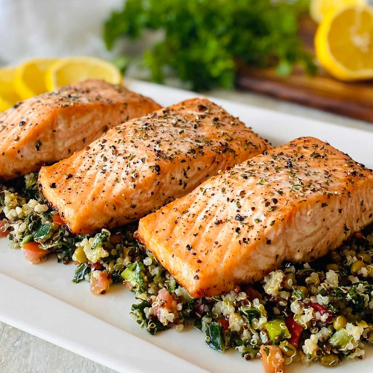 3 faroe island salmon filets on greens