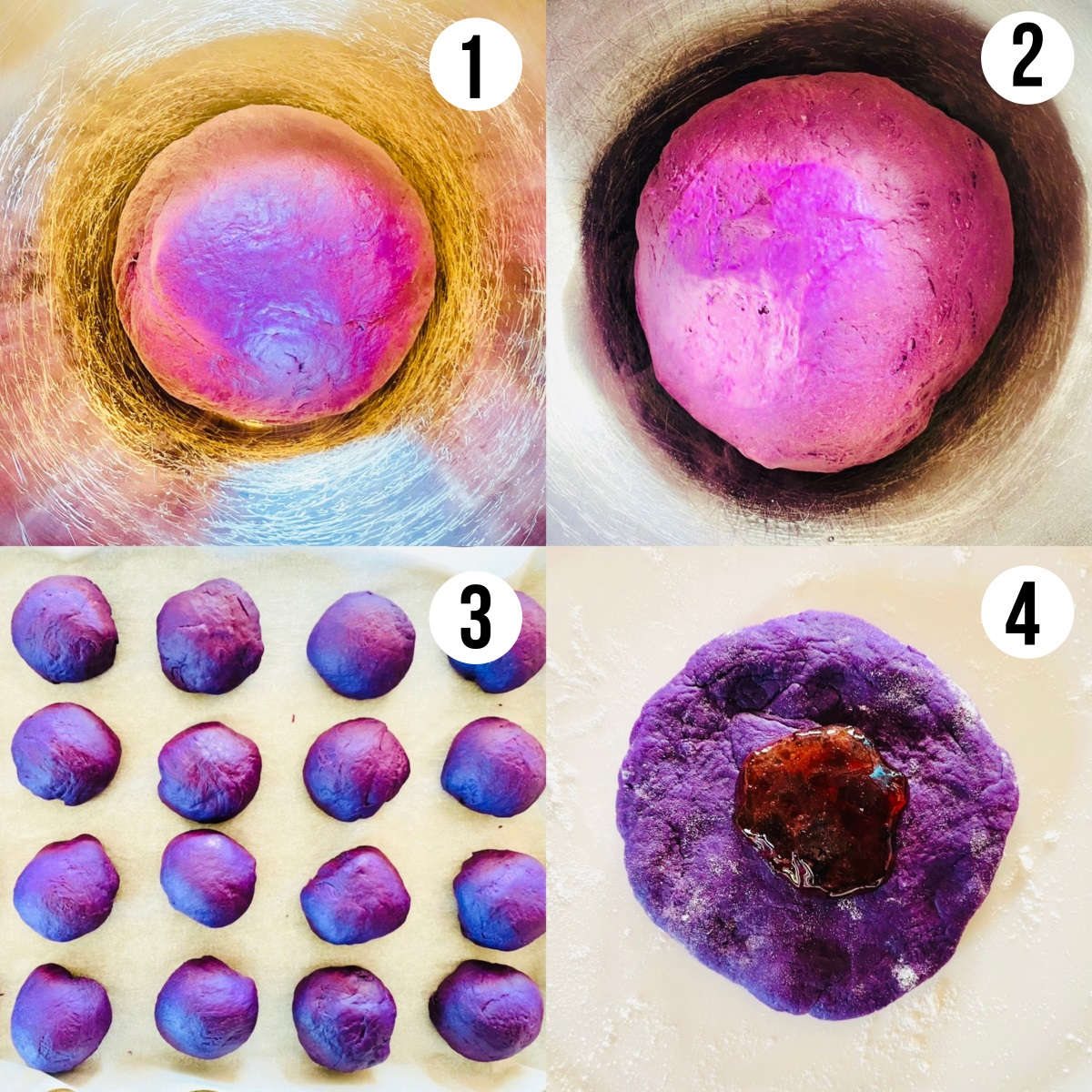 labeled process shots to make ube pandesal recipe