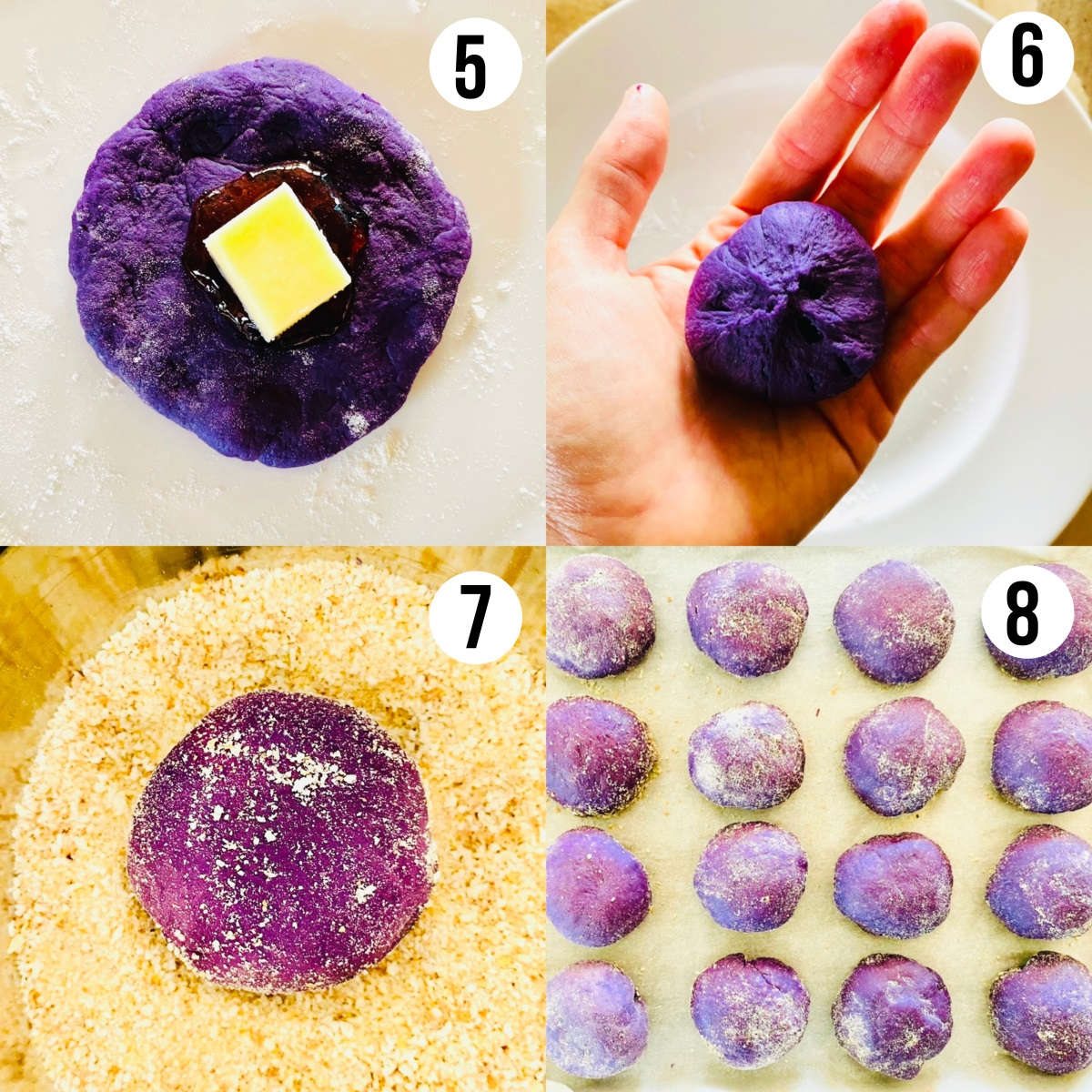 labeled process shots to make ube pandesal with cheese recipe
