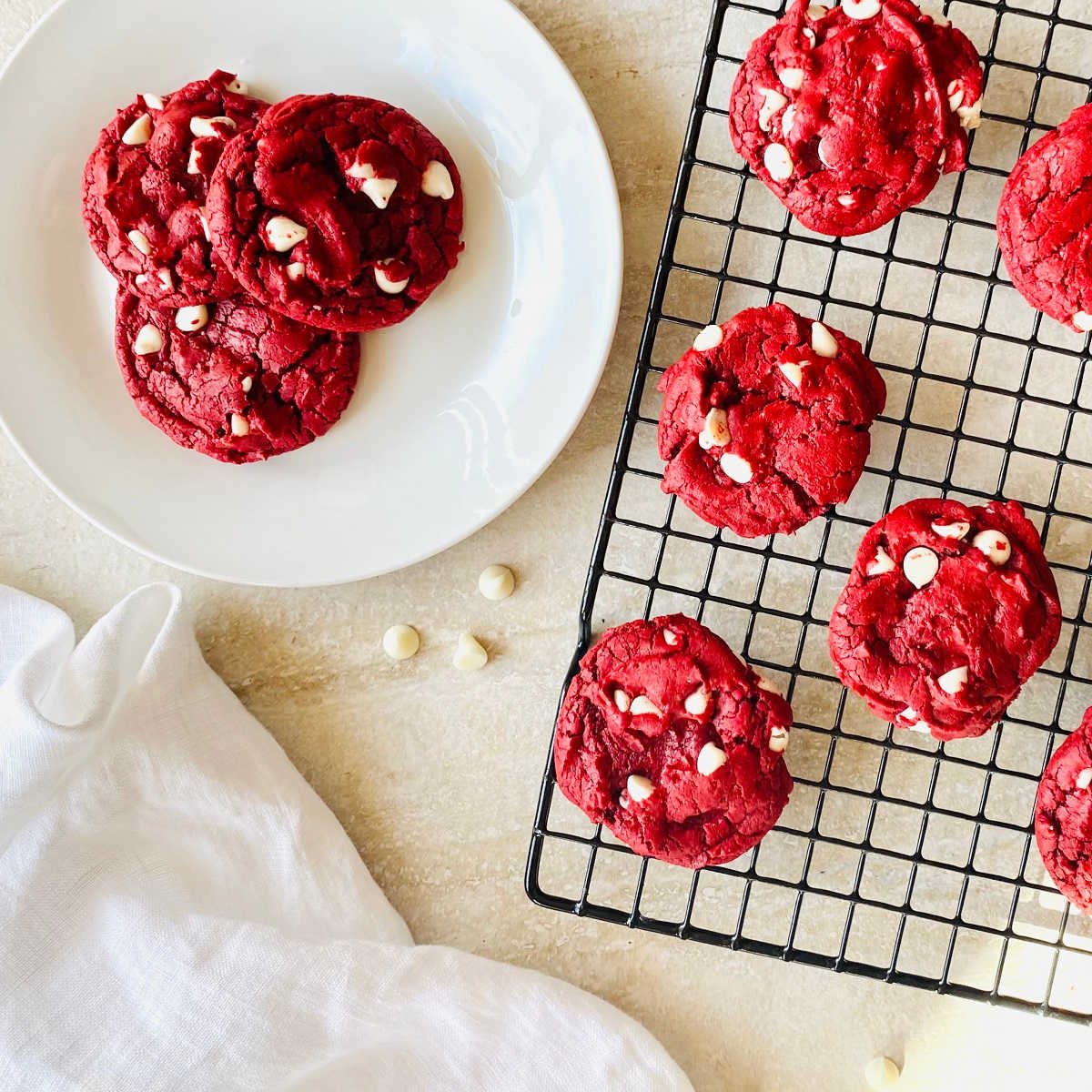 duncan hines cake mix cookies for valentines day on a plate and cookie cooling rack
