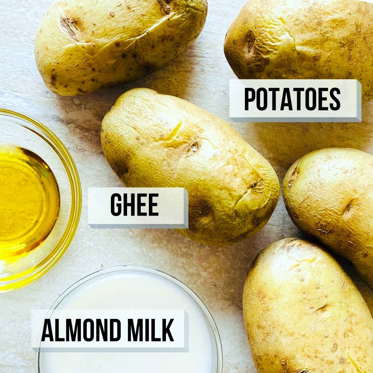 labeled photo of ingredients to make whole30 mashed potatoes