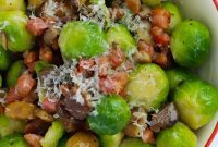Roasted Brussels Sprouts with Crispy Bacon and Chestnuts