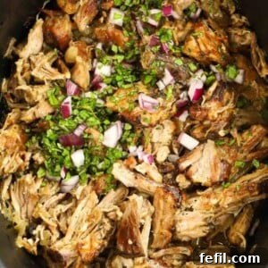 Mexican Pork Carnitas cooked in the slow cooker.