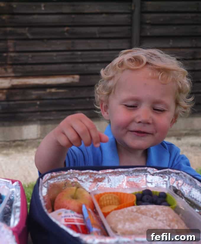 40 Delicious Toddler Lunchbox Meals 8 Happy Toddler Eating Lunch Outdoors - Healthy Packed Meal