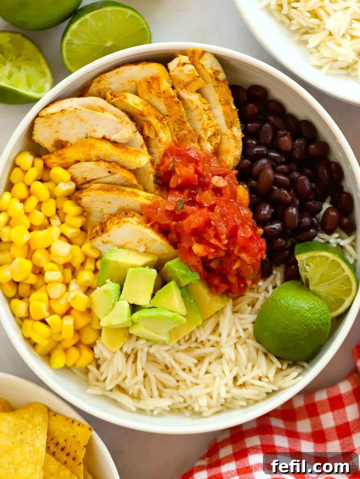 A big dish filled with vibrant Burrito Bowls, showcasing a delightful and easy 10-minute meal solution.