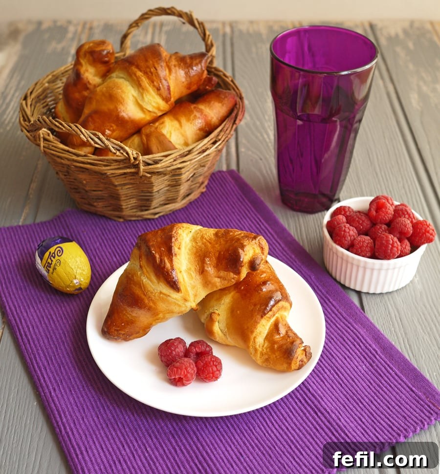 Freshly baked Cadbury Caramel Egg Croissants, golden and ready to enjoy.