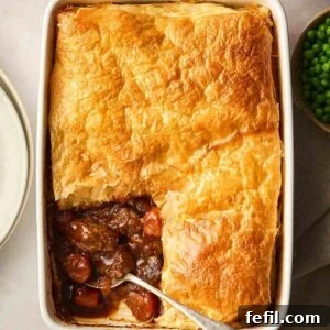 A steak and ale pie, ready to eat.